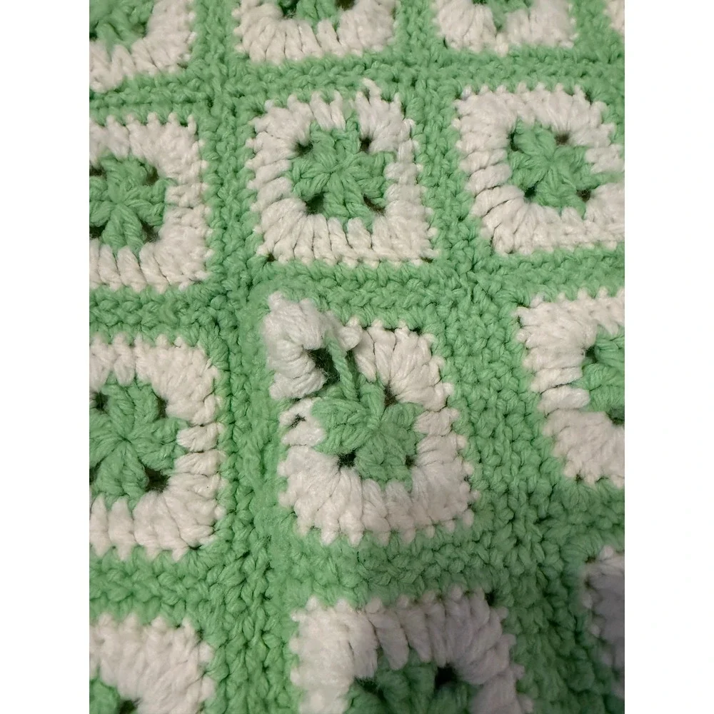 Handmade Green Crochet Sweater Hat‎ Set Kids 10/12 Button Front Winter Layer